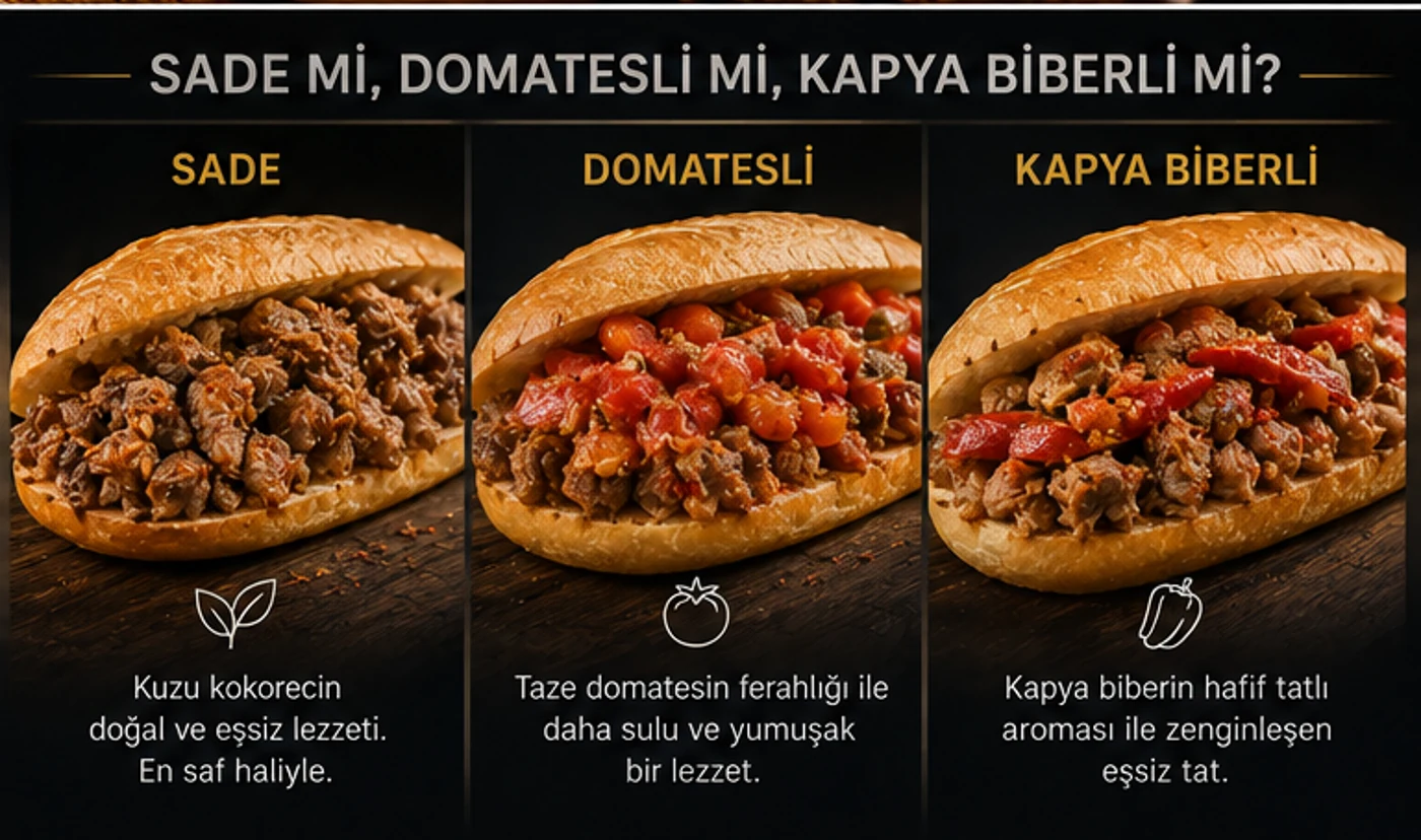 Sade domatesli ve kapya biberli Mersin kokoreç karşılaştırması